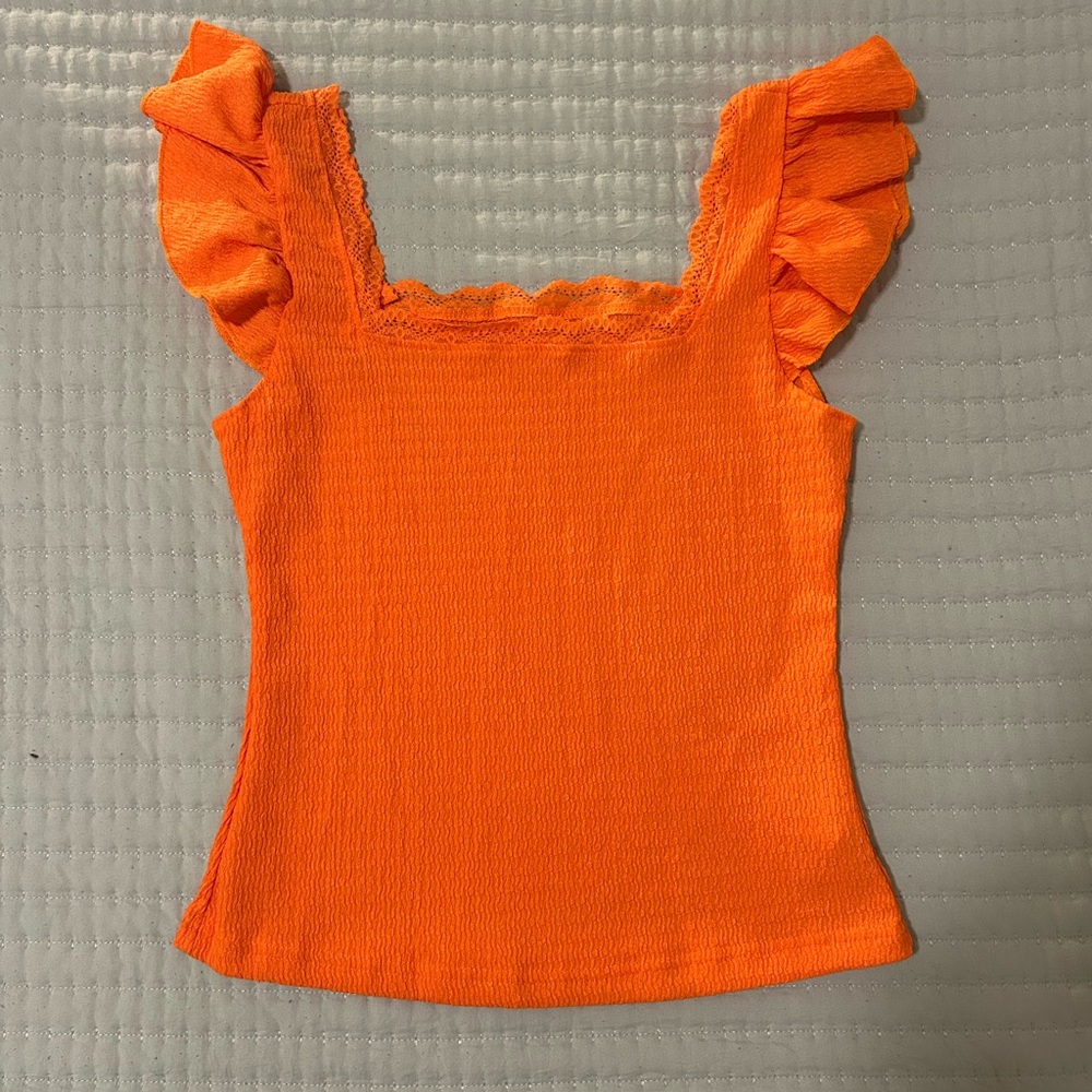 Orange Ruffle Sleeve Top